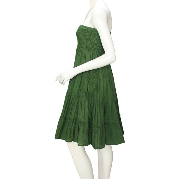 Green Smocked Convertible Maxi Skirt Strapless Dress Boho Small Medium - Picture 2 of 7